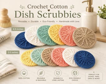 Crochet Dish Scrubbies | Reusable Cotton Kitchen Scrubber | Eco Friendly Cleaning Pads | Handmade Housewarming Gift