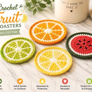 Crochet Fruit Slice Coasters | Citrus Drink Coasters | Fun Summer Kitchen Decor