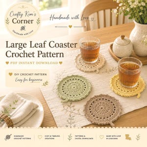 Large Leaf Crochet Pattern | Nature Inspired Coaster | Instant PDF Download
