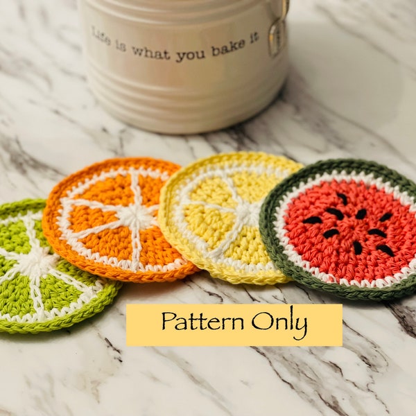 Sous-verre fruité au crochet, orange, citron, citron vert, pastèque