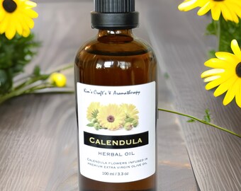 Homemade Calendula Oil, Calendula Flowers infused in Extra Virgin Olive Oil, Herbal Gift