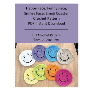 Happy Face Coaster Crochet Pattern Easy for Beginners, Instant PDF Download, Funny Face, Smiley Face, Emoji