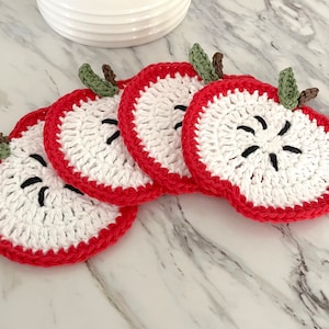 Crochet Apple Coasters: Handmade Cotton Kitchen Decor