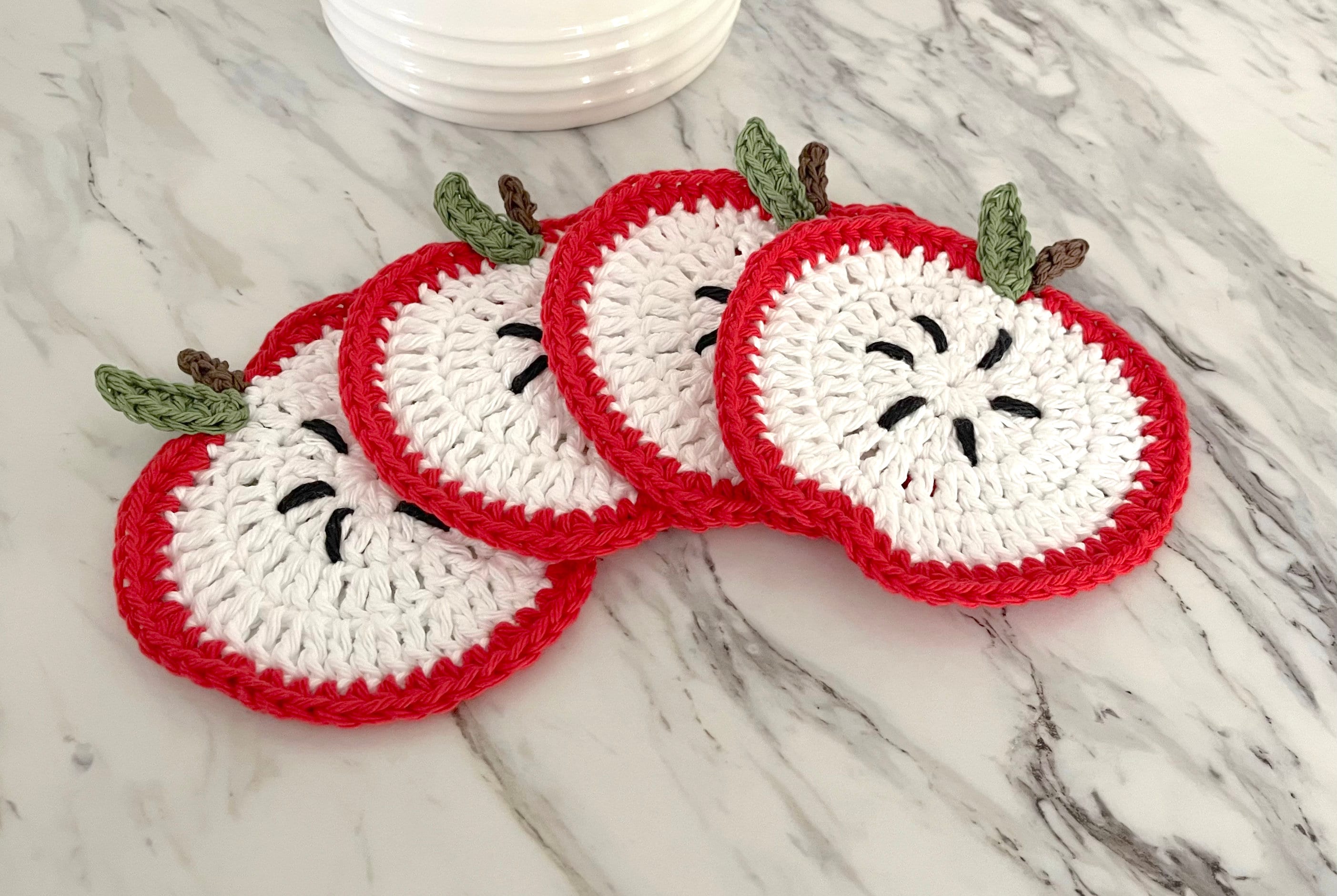 Crochet Apple Coasters: Handmade Cotton Kitchen Decor