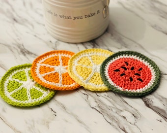 Crocheted Fruity Coaster Set / Watermelon / Lemon / Orange / Lime / 100% Cotton Crochet Coaster Set / Handmade Gift