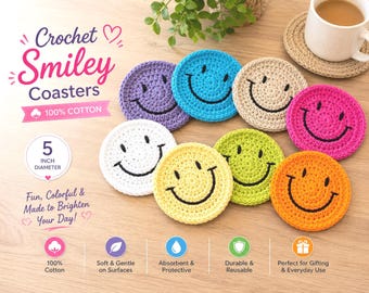 Crochet Happy Face Coaster | Smiley Face Mug Rug | Emoji Decor | Fun Gift