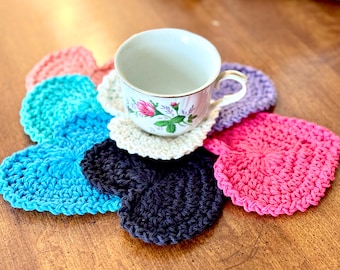 Crochet Hearts, Heart Coasters, Heart Face Cloths, Heart Decor, Homemade Gift