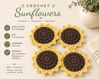 Crocheted Sunflower Coasters | Handmade Fall Decor