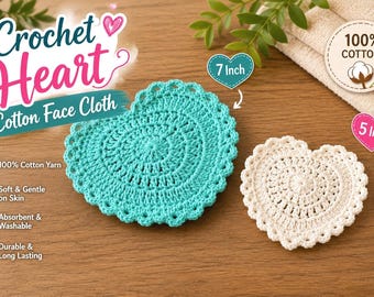 Crochet Heart Cotton Face Cloth | Handmade Wash Cloth | Valentine Gift