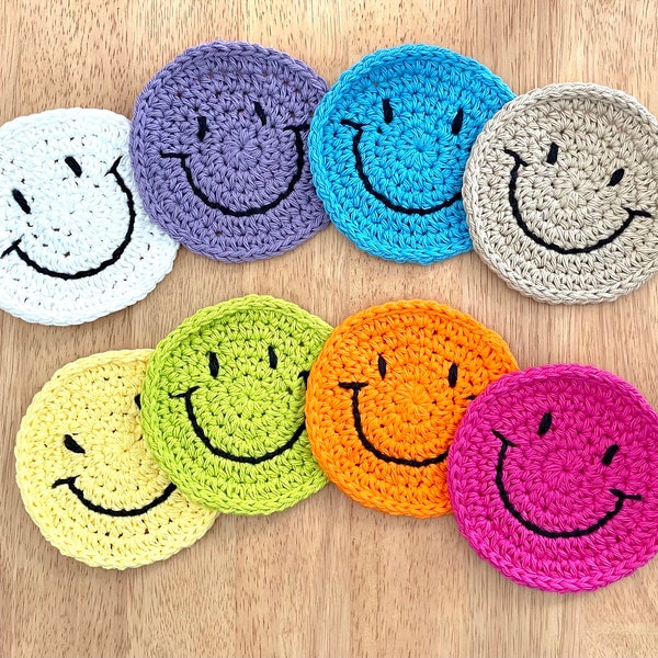 Smiley Face Coasters | Happy Face Coasters | Funny Face Coasters | Imoji Coaster | Crochet Coaster Sets | Handmade Gift