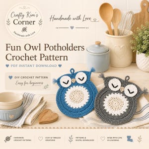 Owl Potholder Crochet Pattern | Cotton Hot Pad | Instant PDF Download