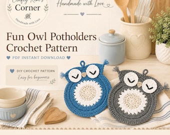 Owl Potholder Crochet Pattern | Cotton Hot Pad | Instant PDF Download