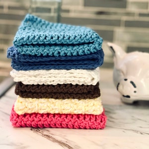 Crocheted Dish Cloths For Kitchen or Bath, Handmade Custom Colorful Cotton Rags, All Natural Cotton Crochet Dishcloths In Multiple Sizes
