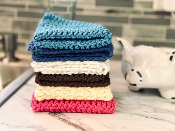 Handmade Cotton Crochet Dish Cloth: Colorful Kitchen Rags