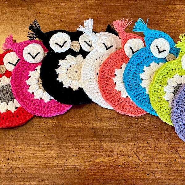 Colorful Crochet Owls, Owl Coasters, Owl Mug Rugs, Owl Home Decor, Homemade Gift