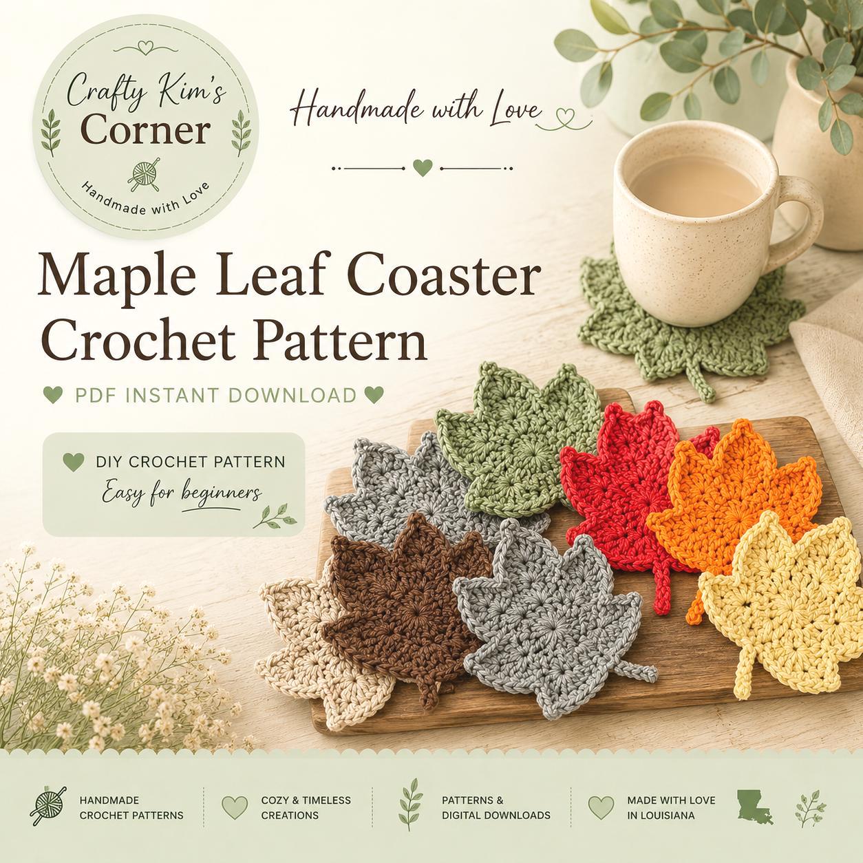 40 Maple Leaf Crochet Patterns for Autumn Decor, Gifts, and Cozy Home Accents 31 Crochet Maple Leaf Pattern Autumn Coaster