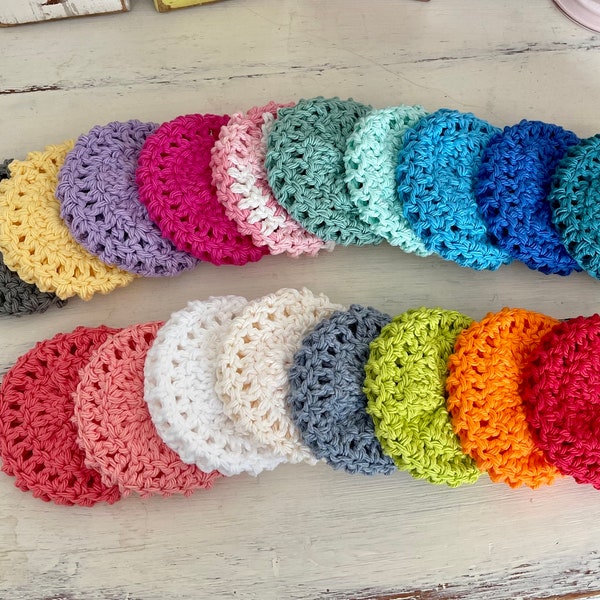 Crocheted face scubbies in assorted colors, reusable scrubbies, washable scrubbies, homemade gift, birthday gift, gift for her