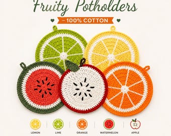 Crochet Fruity Pot Holders | Fruit Slice Hot Pads | Watermelon Lemon Lime Orange | Kitchen Decor