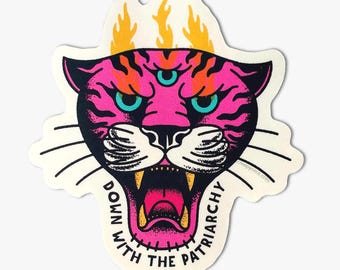 Down With The Patriarchy Tiger Die Cut Sticker