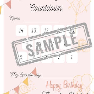 Printable birthday countdown calendar. Birthday countdown card. Balloon and gift countdown printable. Instant download. Birthday invitation