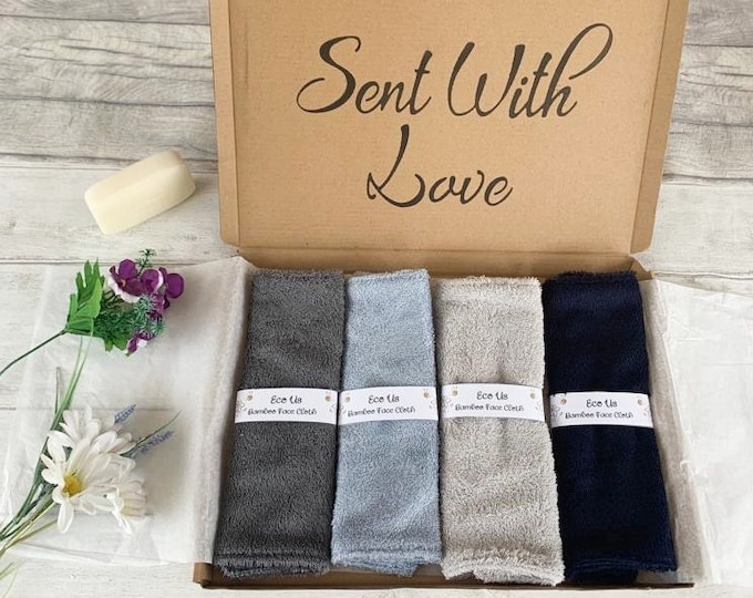 Bamboo Face Cloths Gift Set - Grey / Blue / Silver / Navy