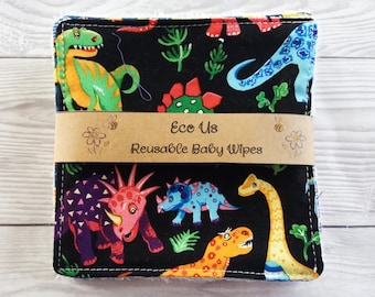 Reusable Bamboo Baby Wipes - Black Dinosaurs