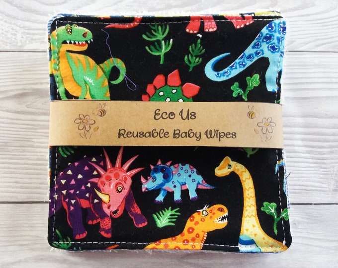 Reusable Bamboo Baby Wipes - Black Dinosaurs
