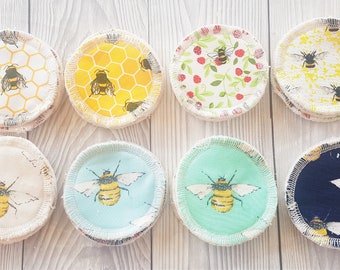 Reusable Face Pads, Rounds Face Pads, Reusable Face Wipes, Reusable Makeup Wipes, Eco Friendly, Cotton Pads, Facial Cleansing Pads, Bees