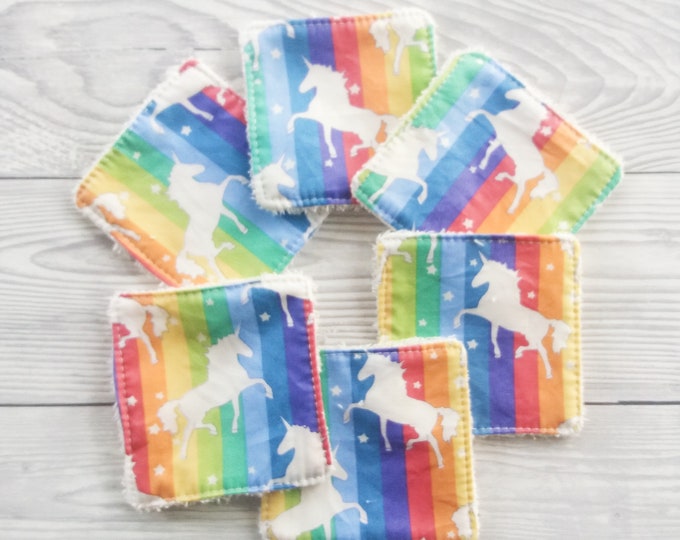 Rainbow, Reusable Face Wipes, Reusable Face Pads, Reusable Makeup Wipes, Eco Friendly, Plastic Free,  Cotton Pads, Facial Cleansing, Unicorn