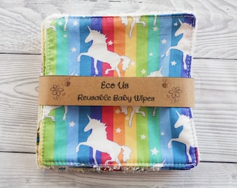 Reusable Bamboo Baby Wipes - Rainbow Unicorns