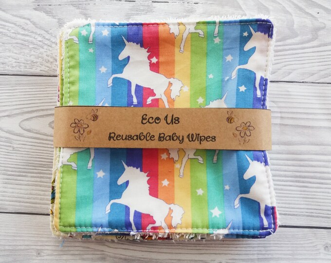 Reusable Bamboo Baby Wipes - Rainbow Unicorns