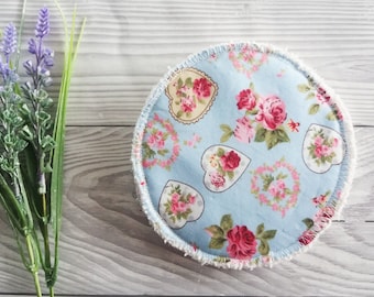 Reusable Breast Pads - Blue Floral Hearts
