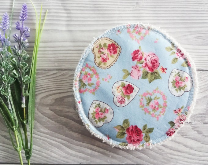 Reusable Breast Pads - Blue Floral Hearts
