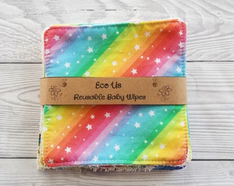 Reusable Baby Wipes, Eco Baby Wipes, Eco Wipes, Cloth Baby Wipes, Zero Waste, Cotton Wipes, Face Cloth, Baby Gift, Rainbow Wipes, Baby Girl