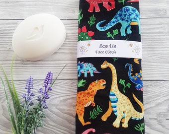 Face Cloth - Bamboo and Cotton - Dinosaurs Black