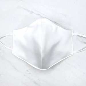 Soft Pure White Satin Face Mask | Over-ear face mask, Valentine's Day Face Mask, Wedding Face Mask, Bride Mask, Adult Face Mask, Kids Mask