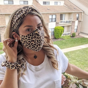 Leopard Print Cotton Face Mask With Matching Buttoned