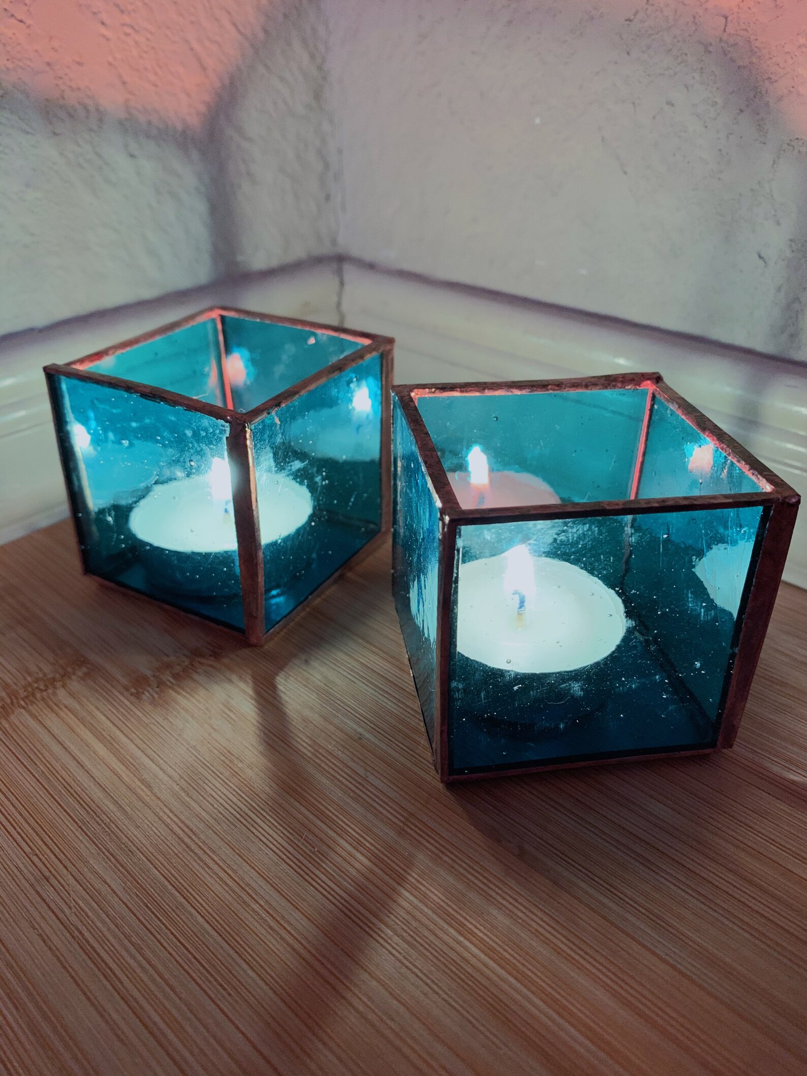 Stained Glass Tea Light Candle Holders Etsy