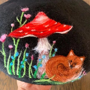 Mushroom beret,Spring Beret, Cute beret, French Beret, Handmade Beret, Best Gift, Wool Felt Beret, Party Hat, Fox Beret