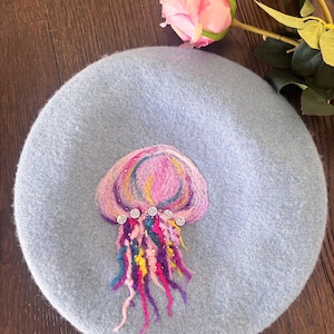 Jellyfish Beret, Kawaii Beret, Cute beret, French Beret, Handmade Beret, Best Gift, Wool Felt Beret, Party Hat, Animal Beret, lucky fish