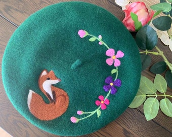 7459 Handmade Wool Beret Hat French Style Needle Felt Flower Beanies Women Daisy Flower Hat Handmade Wool Beret French Style Needle  main image 4