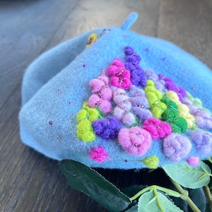 Beret Hat, Flower Beret, Cute beret, French Beret, Handmade Hat,Best Gift, Handmade 100% Wool Felt Beret, Party Hat, Kawaii Hat,