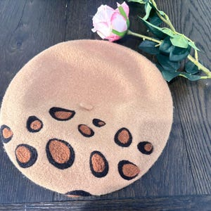 Leopard Beret ,Kawaii Beret,Cute beret, French Beret, Best Gift for her, 100% Wool Felt Beret, Party Hat, Animal Print Beret, Lolita Style