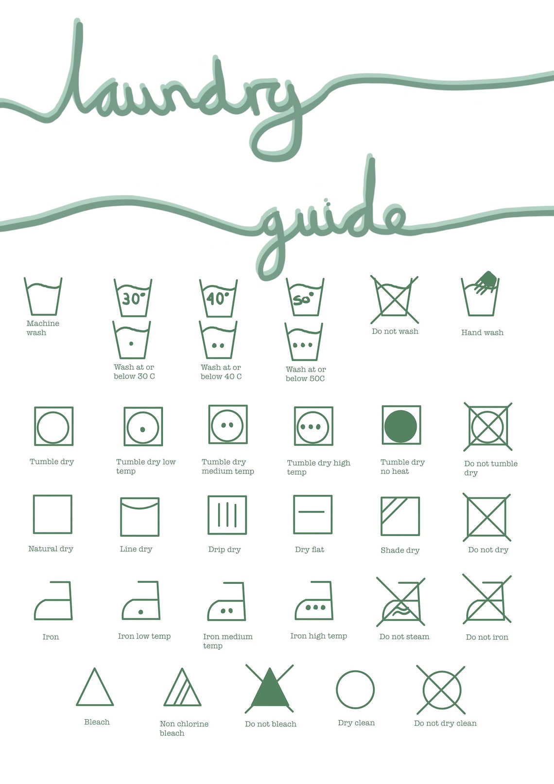 PRINTABLE laundry guide DIGITAL DOWNLOAD A4 and A5 4 Etsy
