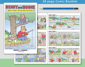 Benny and Boone Comic Book Zine: Collection includes 28 colored pages of bear comic strips created by Art by Bart.