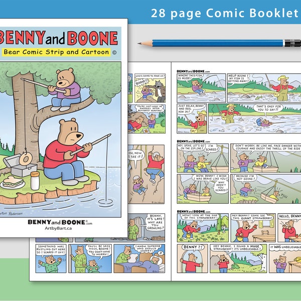 Benny and Boone Comic Book Zine: Collection includes 28 colored pages of bear comic strips created by Art by Bart.