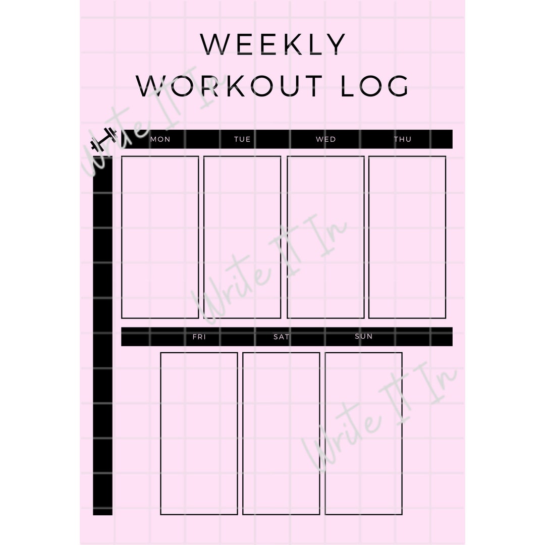 Workout Log-weekly-simple-pink-printable - Etsy