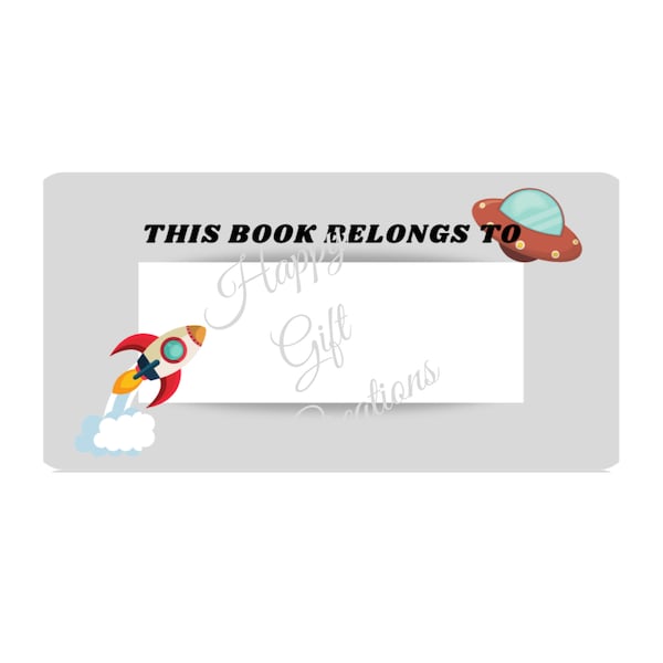 Outer Space Rocket Bookplate Stickers - Space Grey - This Book Belongs To - Printable -DIGITAL DOWNLOAD