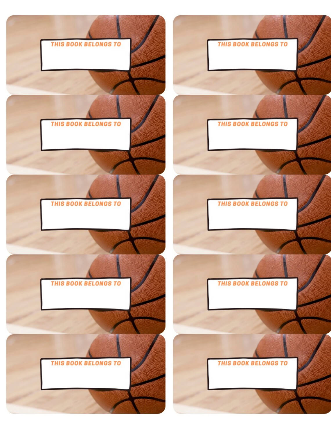 Basketball Themed Bookplate Stickers Basketball Player Fan This Book Belongs to Printable