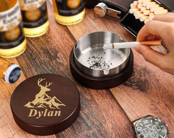 Aangepaste houten asbak met deksel: gepersonaliseerd retro stalknechtcadeau